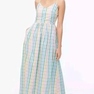 J. Crew Blue and Yellow Sleeveless Midi Sundress